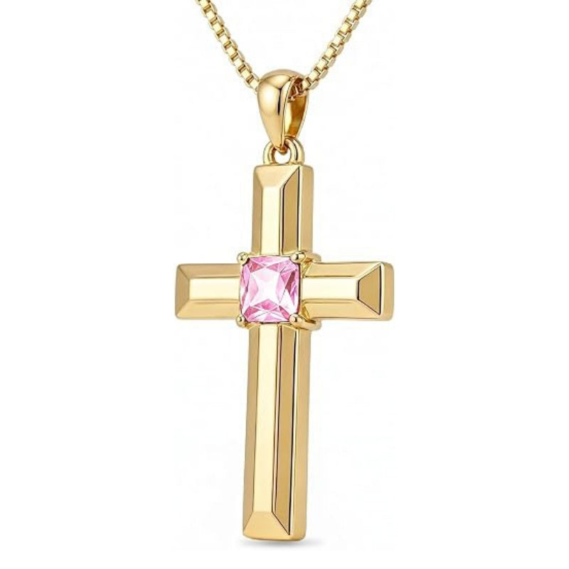 14K Gold Plated  Birthstone Cross Necklace  Pendant Necklace Mother's Day Birthday Gifts for Women