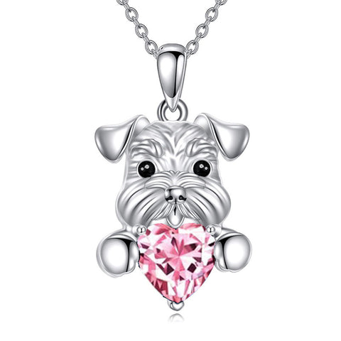 Sterling Silver Birthstone Schnauzer Pendant  Necklace