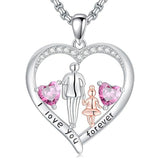 Sterling Silver Birthstone Father-Daughter Pendant Necklace Engraved with I Love You Forever