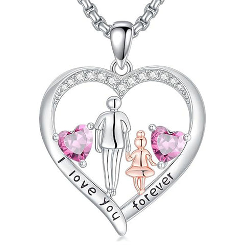 Sterling Silver Birthstone Father-Daughter Pendant Necklace Engraved with I Love You Forever