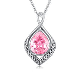 Sterling Silver Birthstone Teardrop Infinity Celtic Knot Pendant Necklace