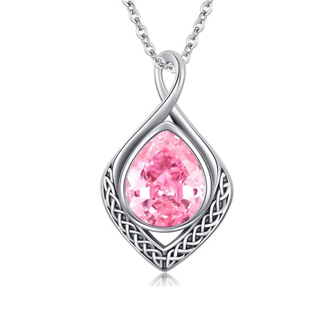 Sterling Silver Birthstone Teardrop Infinity Celtic Knot Pendant Necklace