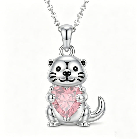Sterling Silver 12 Month Birthstones Hedgehog Pug Fox Otter Pendant Necklace Gifts for  Birthday, Christmas, Graduation