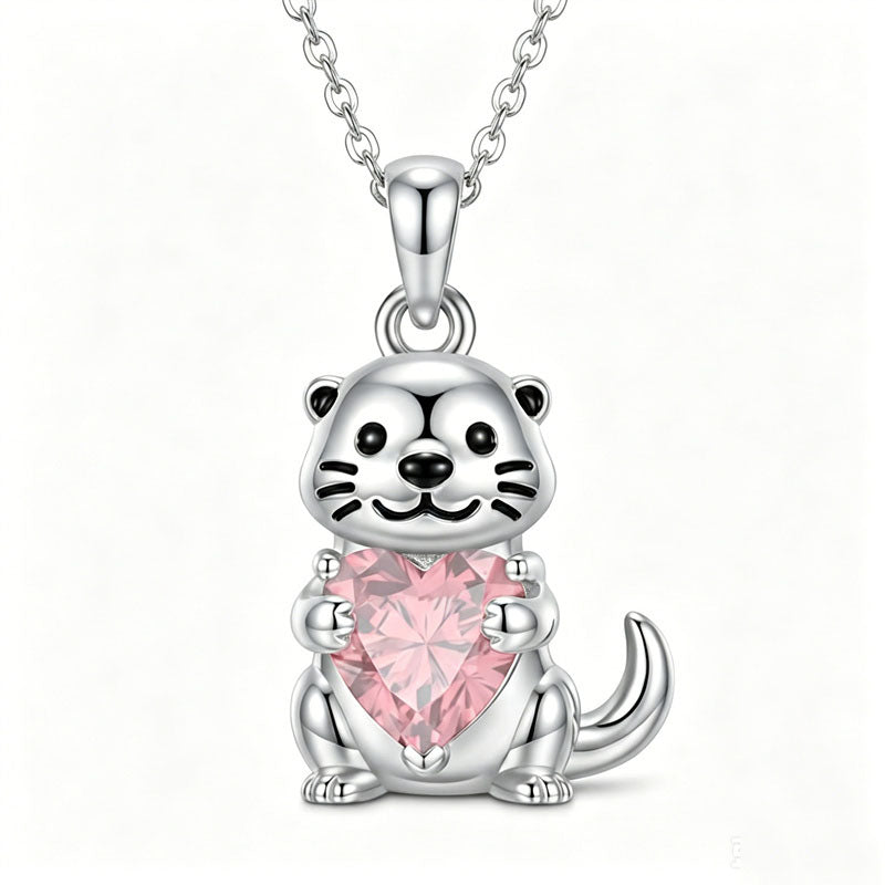 Sterling Silver 12 Month Birthstones Hedgehog Pug Fox Otter Pendant Necklace Gifts for  Birthday, Christmas, Graduation