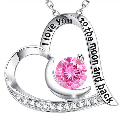 Valentines Day Birthday Gifts I Love You to the Moon and Back Necklace 925 Sterling Silver  Birthstones Necklace for Women