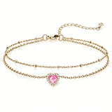 Sterling Silver Birthstone Double Layer Anklet for Beach Weddings, Summer Vacations & Pool Parties