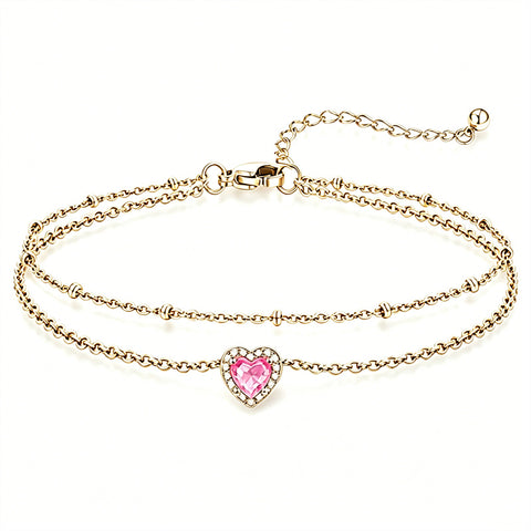 Sterling Silver Birthstone Double Layer Anklet for Beach Weddings, Summer Vacations & Pool Parties