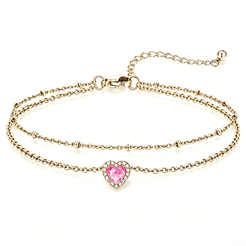 Sterling Silver Birthstone Double Layer Anklet for Beach Weddings, Summer Vacations & Pool Parties