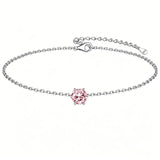 Sterling Silver Simple Dainty Round Heart Birthstone Single Layer Charm Anklet