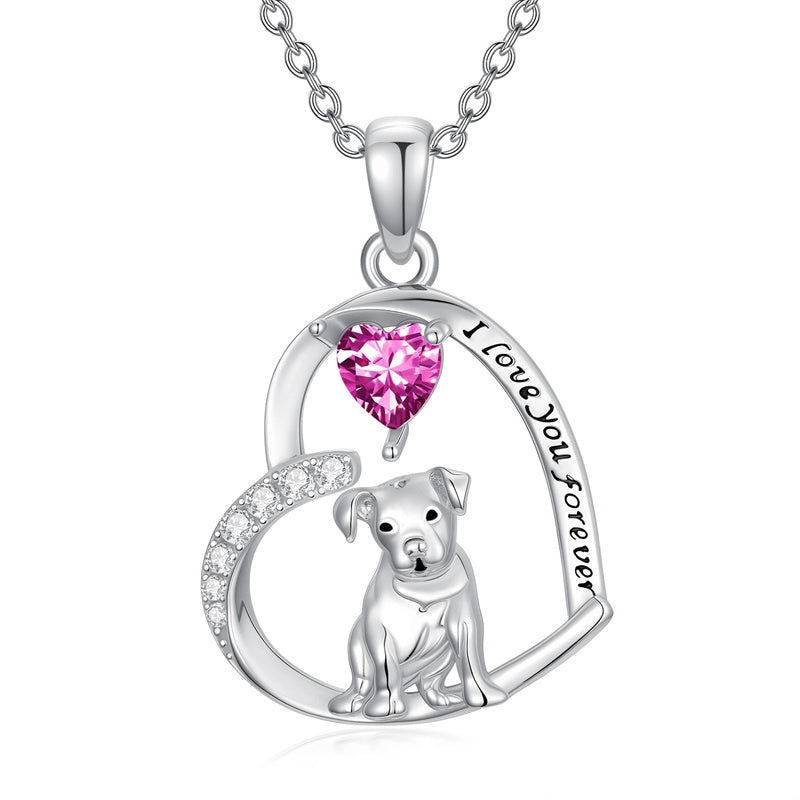 Sterling Silver 12 Month Birthstone Schnauzer Chihuahua Pitbull Pug Pendant Necklace for Women