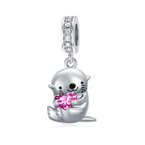 Sterling Silver Birthstone Otter Bead Charm for  Otter Lovers