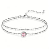 Sterling Silver Birthstone Double Layer Anklet for Beach Weddings, Summer Vacations & Pool Parties