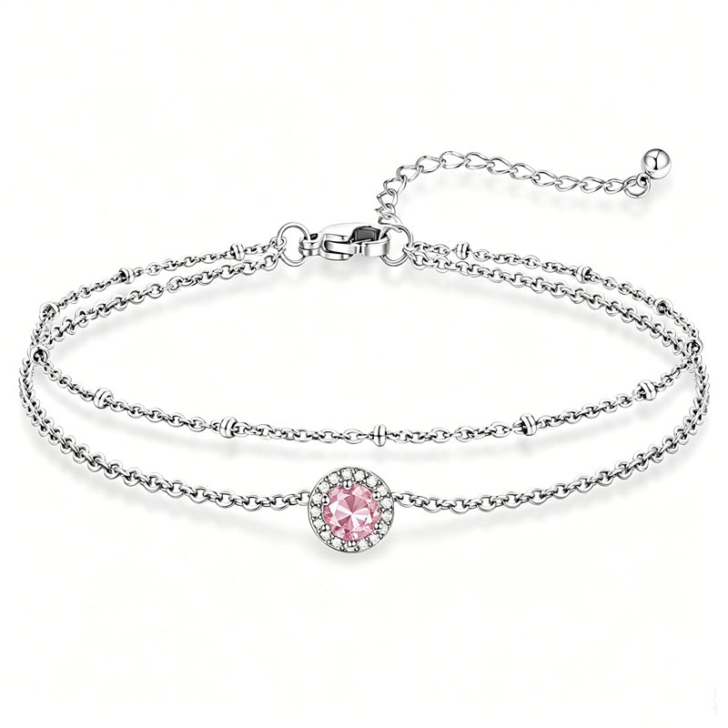 Sterling Silver Birthstone Double Layer Anklet for Beach Weddings, Summer Vacations & Pool Parties