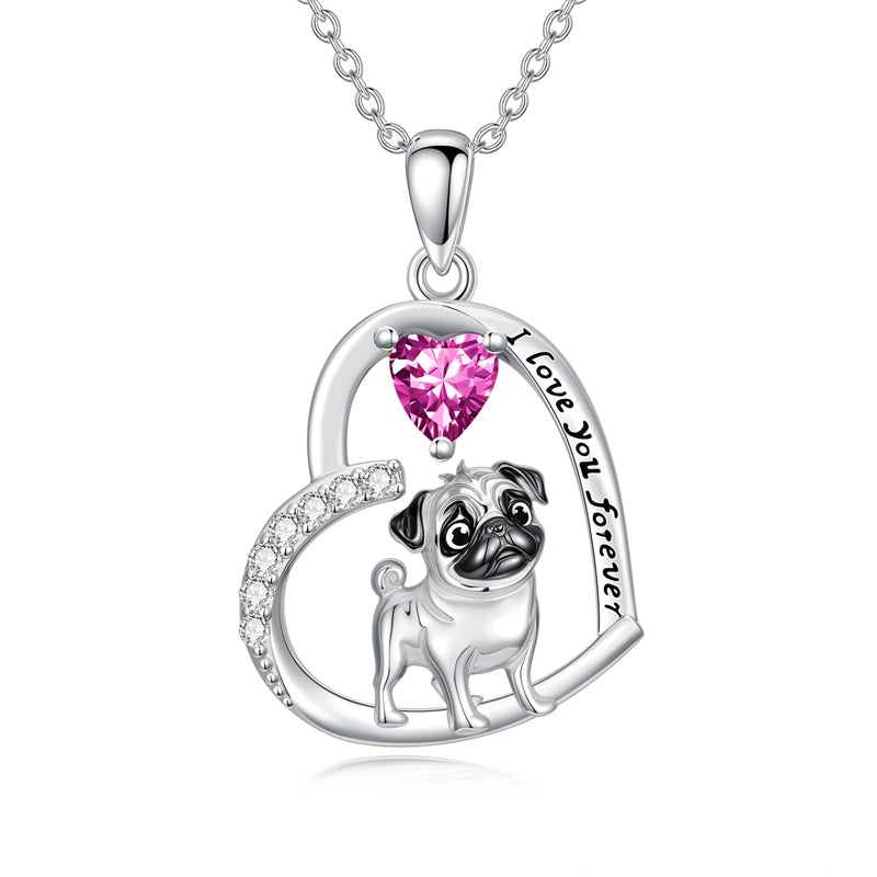 Sterling Silver 12 Month Birthstone Schnauzer Chihuahua Pitbull Pug Pendant Necklace for Women
