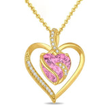 14K Gold Plated  12 Months Heart Birthstone Pendant Necklace Birthday Wedding Anniversary Jewelry Gifts for Women