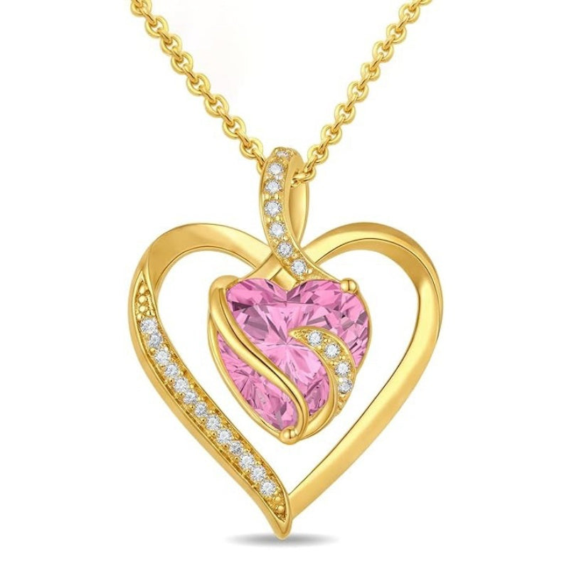 14K Gold Plated  12 Months Heart Birthstone Pendant Necklace Birthday Wedding Anniversary Jewelry Gifts for Women
