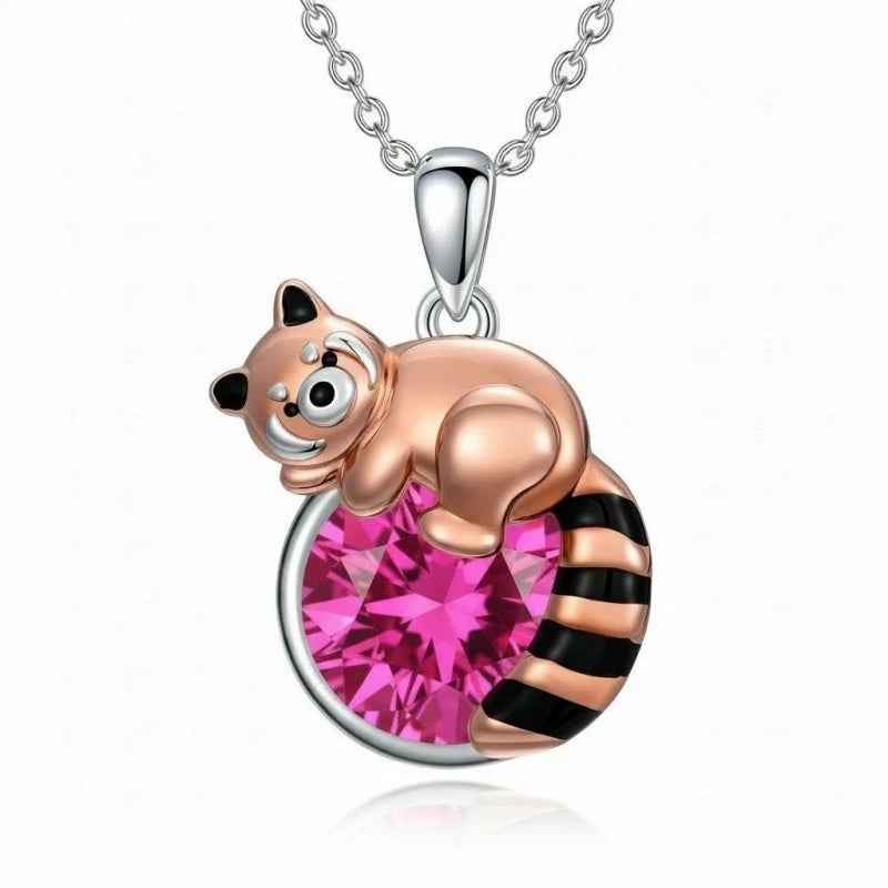 Sterling Silver Birthstone Red Panda Pendant Necklace for Women Birthstone Christmas Birthday  Gifts