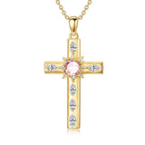14K Gold Plated Birthstone Infinity  Cross Pendant NecklaceJewelry for Women
