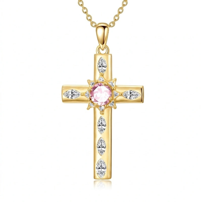 14K Gold Plated Birthstone Infinity  Cross Pendant NecklaceJewelry for Women