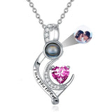 Sterling Silver 12 Months Birthstone Personalized Photo Projection  Pendant Necklace