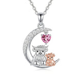 Sterling Silver Round Heart Birthstone Highland Cow Pendant Necklace Fluffy Cow Jewelry Gifts Birthday Christmas