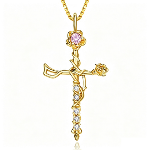 14K Gold Plated Birthstone Cross Necklace for Women Faith Necklace Christian Jewelry