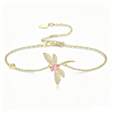 14K Gold Plated Birthstone Dragonfly Anklet Bracelet Birthday Gifts for Her