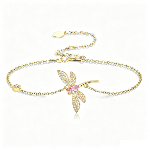 14K Gold Plated Birthstone Dragonfly Anklet Bracelet Birthday Gifts for Her