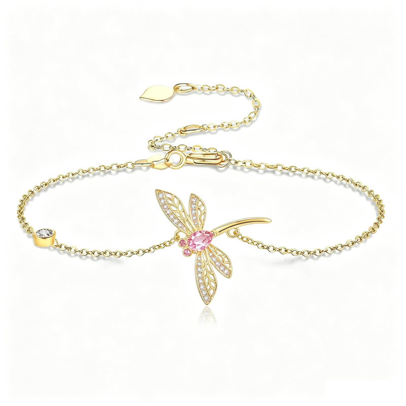 14K Gold Plated Birthstone Dragonfly Anklet Bracelet Birthday Gifts for Her