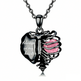 Sterling Silver Black Heart Skeleton Necklace With Engraved
