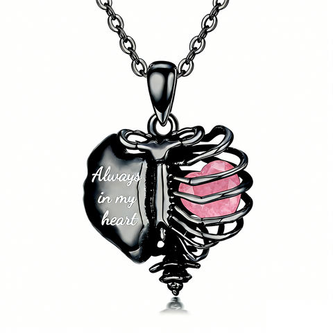 Sterling Silver Black Heart Skeleton Necklace With Engraved