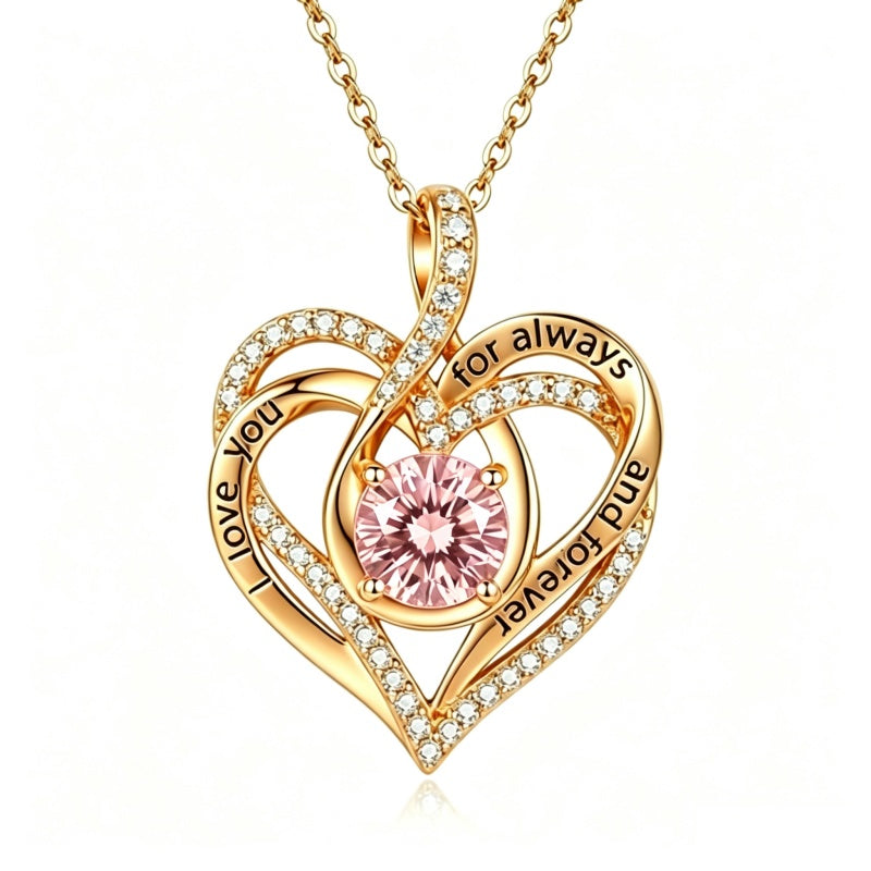 14K Gold Plated Heart Birthstone Infinity Necklace Christmas Valentine Birthday Gift