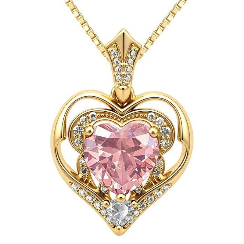 14K Gold Plated Birthstone Double Heart Pendant Necklace Love Jewelry Anniversary Birthday Mother's Day Valentine's Day Gift