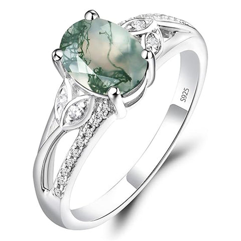 Sterling Silver Oval Shaped 8X6 MM Gemstone Ring Leaf Engagement Ring for Women