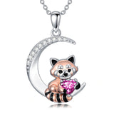 Sterling Silver Birthstone Red Panda Pendant Necklace Animal Jewelry Gifts for Women