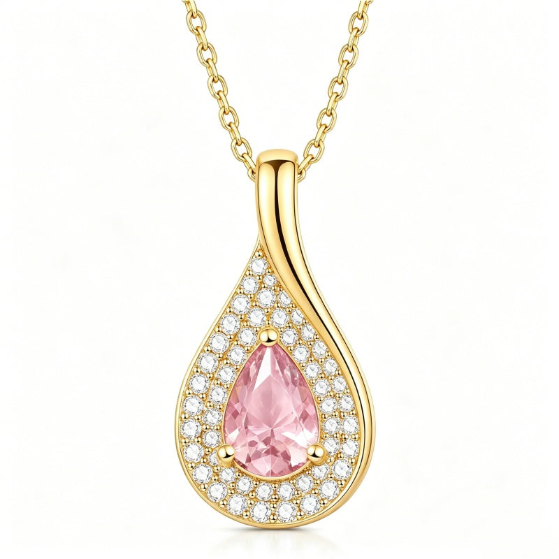 14K Gold  Plated 1CT Pear Teardrop Birthstone Pendant Necklace for Women