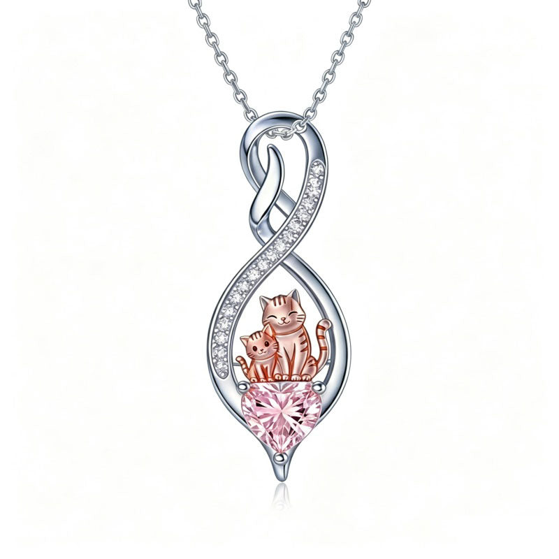 Sterling Silver 12 Month Birthstone Infinity Heart Animal Pendant Necklace Christmas Birthday Jewelry Gift