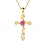 14K Gold Plated Birthstone Infinity  Cross Pendant NecklaceJewelry for Women