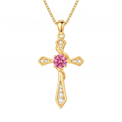 14K Gold Plated Birthstone Infinity  Cross Pendant NecklaceJewelry for Women