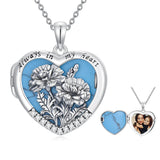 Sterling Silver Turquoise Personalized Photo 12-Month Birth Flower Pendant Necklace
