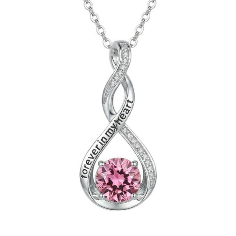14K Gold Plated 12 Month Birthstone Infinity Twisted Pendant Necklace Mother's Day Christmas Anniversary Birthday Gift