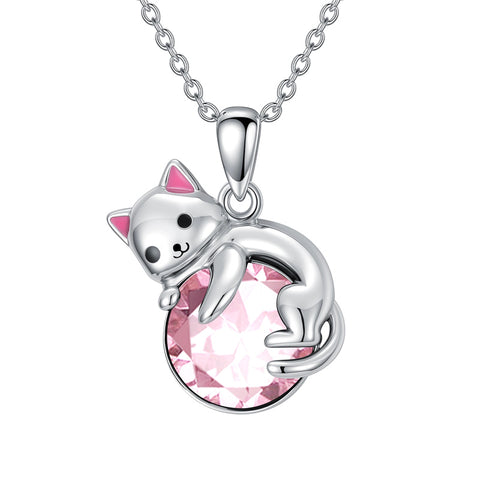 Sterling Silver Cubic Zirconia  Cat Pendant Necklace for Women
