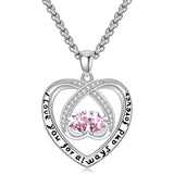 Sterling Silver Double Heart Birthstone Pendant Necklace Engraved with I Love You for Always and Forever