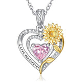 Sterling Silver Heart Birthstone Sunflower Pendant Necklace Engraved with I Love You Forever