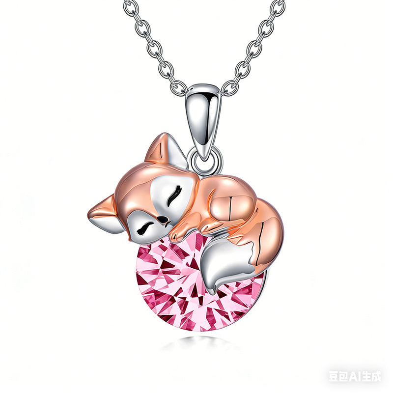 Sterling Silver 12 Month Birthstone Fox Pendant Necklace for Women