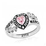 Sterling Silver Personalized Birthstone Engraved Class Rings for Women, College Senior High School Ring