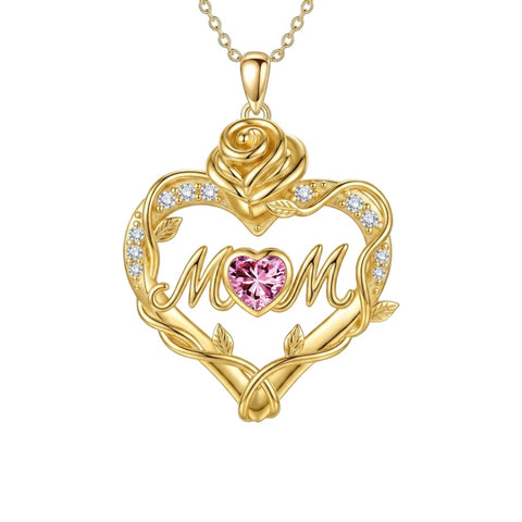 14K Gold Plated Heart Birthstone Rose Mom Butterfly Pendant Necklace for Women
