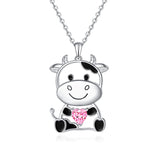 Birthstone Cow Necklace 925 Sterling Silver Pendant Necklace Cows Gifts for Women Sister Daughter