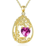 Sterling Silver Birthstone Teardrop Tree of Life Pendant Necklace
