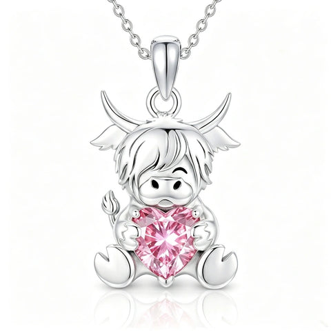 Sterling Silver Birthstone Highland Cow Pendant Necklace Birthday Christmas Gift